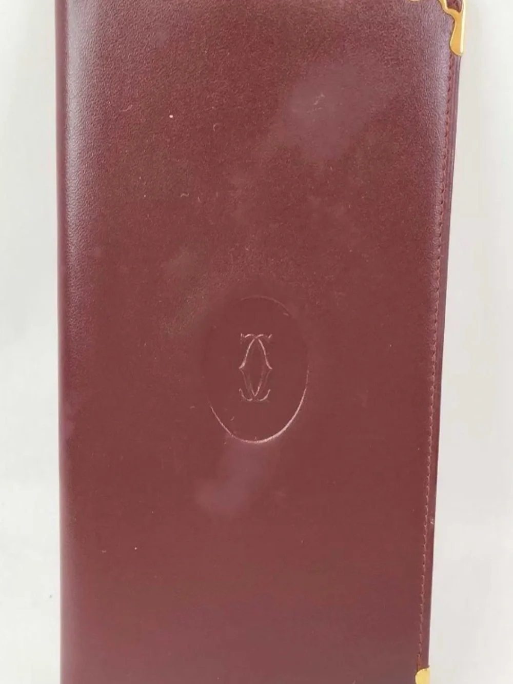 Cartier Burgundy Leather Long Wallet with Gold Corner Hardware